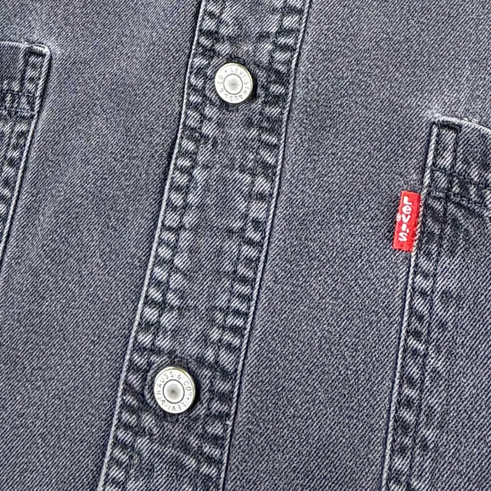 Levi's Red Tab Denim Shirt Men LARGE Blk Gray Metal Button Workwear Y2K Vintage
